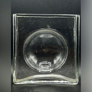 Mid Century Vintage Christian Tortu Signed Clear Glass Diabolo Vase